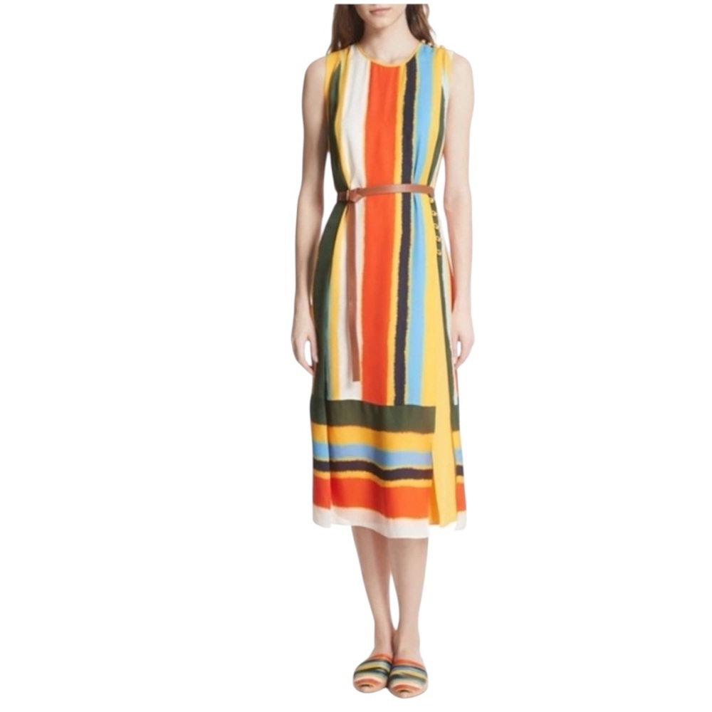Tory Burch Bettina stripe midi silk wrap dress  Sz 4 Multi